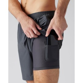 Rhone 7" Pursuit Short - Mens Lined Workout Short, Lightweight, All-Way Stretch Gym Short with Medium Compression Liner (Asphalt, Medium)