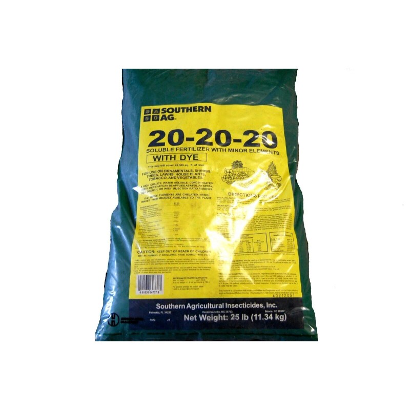 Southern Ag 20-20-20 Water Soluble Fertilizer w/Dye / Minor Elements