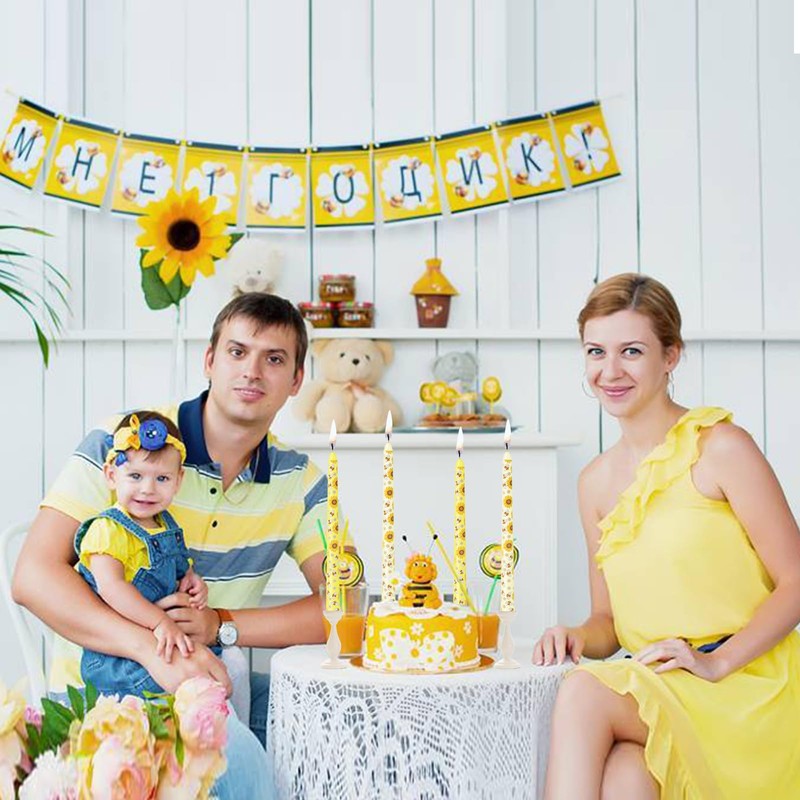 W&LESVAGO 4 Pcs Sunflower Print Taper Candles, 10 Inch Gradient