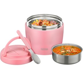 wiwens Thermo Food Jar for Hot Food Adults 32OZ Soup Thermo Lunch Containers Wide Mouth Vacuum Insulated Stainless Steel Leakproof Bento Box with Spoon (Pink2)