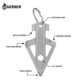 Gerber Gear Broadhead Keychain 5-in-1 Multitool, Clips to Pocket or Keychain with Bottle Opener, Flat Head Driver, Package Opener, Cross Driver and 1/4" Socket, EDC Gear for Everyday Carry