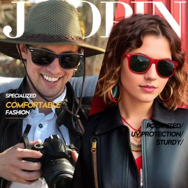 Joopin Two Pairs of Polarised Sunglasses Men's Rectangular and Classic Retro Sunglasses Women UV400 for Tourism, Black and red grey, Unit size