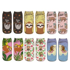 Benefeet Sox Cute Sloth Socks Ankle Funny 3D Print Sloth Socks for Girls Womens Novelty Animal Cotton Casual Short Sock Low Cut Liners 6 Pack