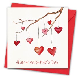 Valentines Card. Hearts Design. Eco-friendly. 148mm Square. Valentine's Card with Red Envelope. Made in UK