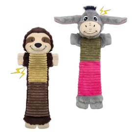 2 Pack No Stuffing Dog Squeaky Toys,Dog Chew with Crinkle and Squeaker,Cute Animal Plush to Keep Them Busy, Suitable for Large, Medium and Small Breeds (Donkey&Sloth