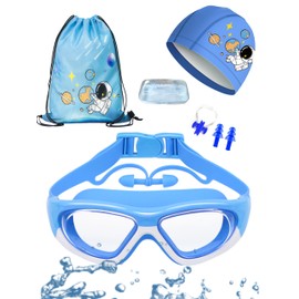 YARRATECH Gafas de Natación para Niños y Niñas, Gafas de natación antiniebla, cinco en uno, con gorra de baño/tapones para los oídos/pinzas (Azul)