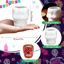 Pasimy 6 Set Ceramics to Paint DIY Ceramic Succulent Planter Pots Paint Your Own Flower Pots Craft Kit Unpainted Bisque Flowerpot with Brush Palette Christmas Gifts for Family Activity(Skull)