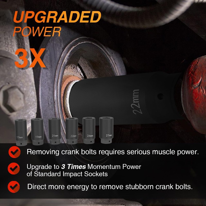6 Pack 1/2’’ Drive Crank Bolt Socket Set, 17MM, 19MM,