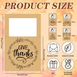 Whaline 100Pcs Thanksgiving Turkey Cutlery Paper Holders Rustic Kraft Utensil Paper Bag Pocket for Autumn Fall Party Harvest Dinner Table Decor