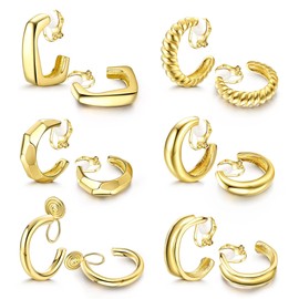 YADOCA 6 Pairs of Clip Earrings for Women and Girls, Silver, Gold, Hypoallergenic, Chunky Hoop Earrings, Clip-On Earrings Set, Fashion Jewellery, Gift, Metal Silver
