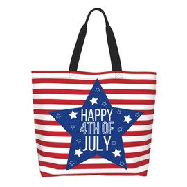 Feeuoai 4th of July Tote Bag Women large American flag bag Interior Pocket Reusable Independence day Travel tote bags