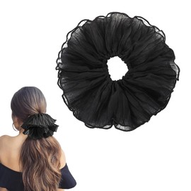 Black Oversized Mesh Scrunchie for Women Stylish Black or White Lace Hair Scrunchies for a Fashionable Look Elastic ponytail Holders Large Chiffon Hair Tie with Extra Volume，Hair and Ties Accessories