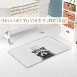 INDAJEDN Funny Raccoon Bathtub Mat Non Slip 15.7x27.6 Inch, Bath Shower Mats for Tub Kids Adults Bathroom Floor with Drain Holes and Suction Cups, Raccoon Bathroom Decor, Machine Washable