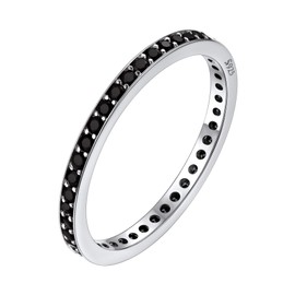 Bestyle 925 Sterling Silver Rings 2MM Black Cubic Zirconia Eternity Stacking Rings 2MM Wedding Love Band Ring for Her, Ring Gift for Anniversary Valentine Size 4