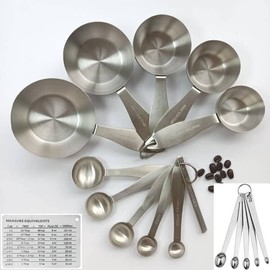 SUNMVEHOT Stainless Steel Measuring Cups and Spoons Set: 5 US&Metric Metal Measuring Cups, 5 Kitchen Measuring Spoons with 1 Leveler, 5 Mini Measuring Spoons & 1 Conversion Chart for Baking & Cooking