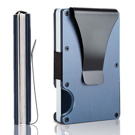 YLFYLFUP Minimalist Wallet with RFID Blocking for Men,Slim Credit Card Holder with Aluminum Money Clip Wallet for Men and Women,Metal Wallets for Mens Front Pocket as Gifts, Blue, Minimalist Slim