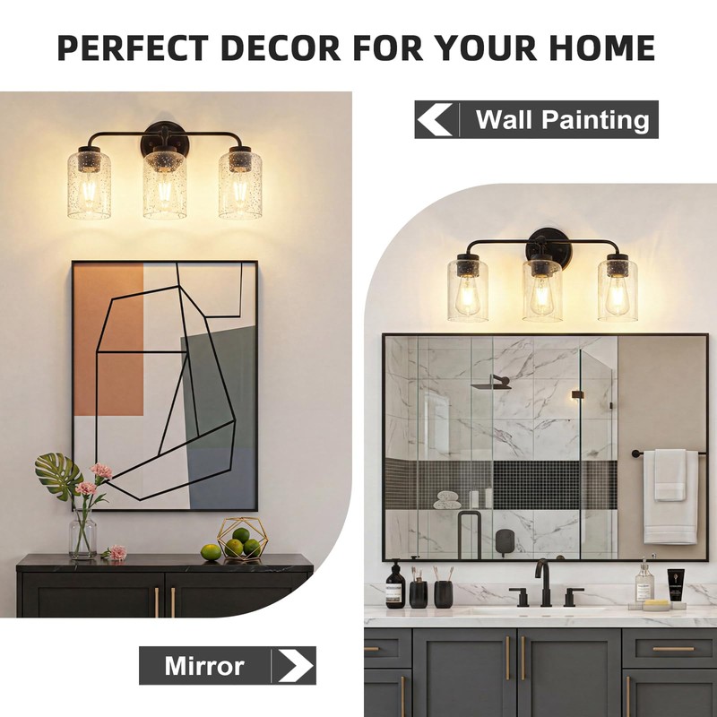 ALAISLYC 3-Light Bathroom Vanity Light Fixtures, 18 Inch Black Vanity