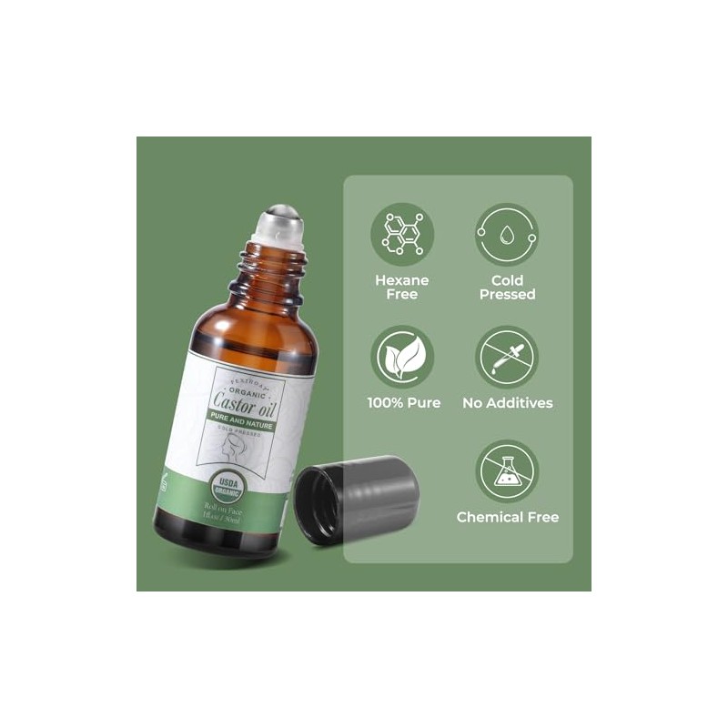 Aceite De Ricino En Roll-On Para Rostro, Ojos, Cabello, Cuero