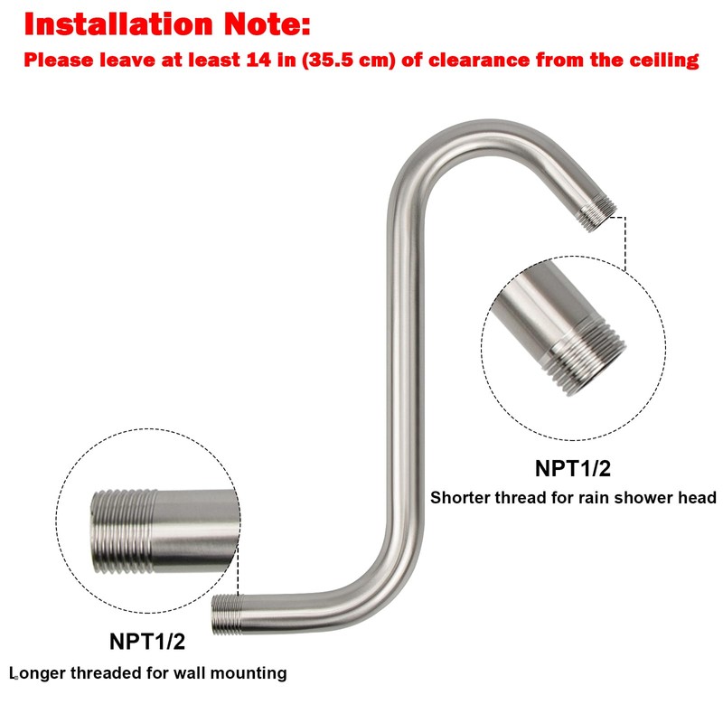 NearMoon S Shaped Shower Head Riser Arm, Shower Extender Arm