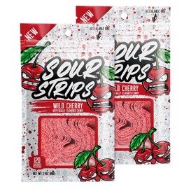SOUR STRIPS SOUR STRIPS Wild Cherry Flavored Candy | Deliciously Chewy Belts Vegetarian Candies, 12 per Pack, 2 Pack
