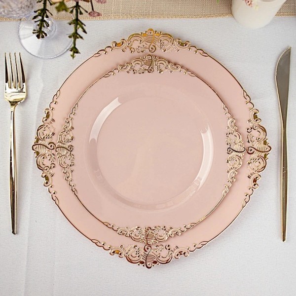 CraftsnFavors 10 BLUSH GOLD 8" Round Plastic Salad Dinner PLATES
