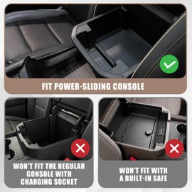 Muslogy for 2021-2024 2025 2026 Sliding Console Yukon Tahoe Suburban Center Organizer Armrest Storage Tray Compatible with GMC Yukon Chevy Tahoe Suburban Fit for Power Sliding Console (Black)
