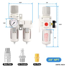 MEANLIN 3/8" NPT Air Drying System, Double Air Filters with 150 PSI Gauge and Valve Shut Off Switch for Plasma Cutter and Paint Spray, Manual Drain