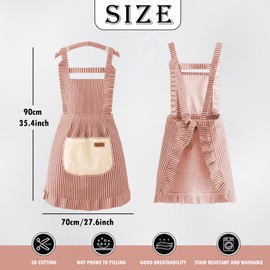 JYJLLM Floral Aprons for Women, Flower Aprons Cooking Apron, bbq apron，Flower Neck Aprons, Easy Clean Kitchen Cooking Aprons for Cooking, Gardening, Housework (Red stripes)