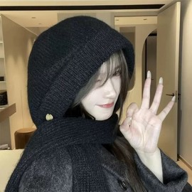 Luxurious Fashion Trend Autumn/Winter Balaclava Hat for Women - Warm Ear Protection & Integrated Scarf One Size/Red 10ea