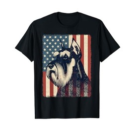 Retro Schnauzer Lover Patriotic American USA Flag July 4th T-Shirt