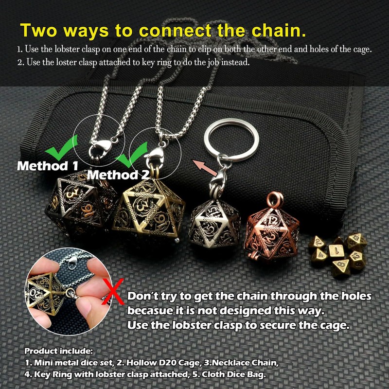 Haxtec Mini Metal DND Dice Set With Copper Hollow D20