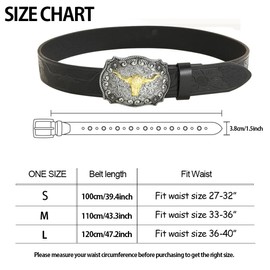 Vikodah Western Leather Cowboy Belts Texas Longhorn Bull Head Buckle Belt Floral Engraved Rodeo Belt for Men