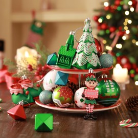 DecorbyHannah Christmas Ornaments Set,120ct Shatterproof Red Green White Elf Theme Christmas Tree Ornaments Bulk with Small Tree, Assorted Decorative Hanging Ball Ornaments for Xmas Tree Decorations