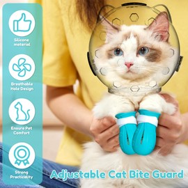 2Pcs Cat Muzzle, Breathable Cat Hood, Transparent Cat Helmet with Adjustable Cat Anti-Scratch Foot Cover,Pet Grooming Tools For Kitten Bath Cleaning Grooming Or Cutting Nails