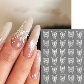 8 Sheets Butterfly Nail Stickers for Nail Art Butterfly Nail Decals 3D Self-Adhesive Black White Gold Silver Butterfly Nail Design Sticker Butterfly Nail Charms for Women DIY Nails Decoration