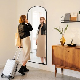 DUMOS Arched Wall-Mounted Full Length Mirror 20"x63" for Bedroom, Full Body Floor Mirror with Stand, Hanging or Leaning for Wall, Black