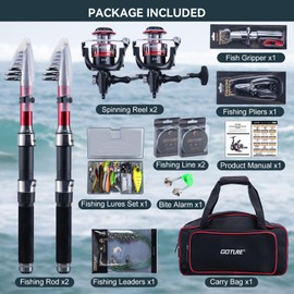 Goture Fishing Rod and Reel Combos-2PCS Telescopic Fishing Pole+2PCS Spinning Reels with Carrier Bag,1.8M-2.7M Telescopic Rod Reel Kit for Starter Travel Saltwater Freshwater,Gifts for Men