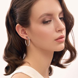 Hitlinker Moissanite Hoop Earrings for Women S925 Sterling Silver D Color VVS1 Round Cut Lab Created Moissanite Earrings