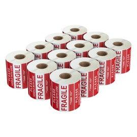AveneMark 12 Rolls Fragile Sticker 3"x2" Please-Handle with Care-Fragile-Thank You Red Warning Shipping Label Stickers (500Labels/Roll,Total 6000 Label)