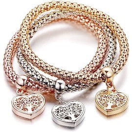 EHIOG Pack of 3 Tree of Life Women's Bracelets, Tree of Life Corn Chain Bracelets, Valentine's Day, Christmas, Memorial Day Gift for Girlfriends, Lovers and Mothers, Teachers (Rose Gold, Gold,