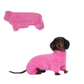 Fleece-Overall mit Dackel-Motiv, Rollkragenpullover, geeignet für Dackel, Winter, weich, gemütlich, Neonrosa, Größe M