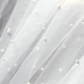 100 cm x 160 cm Cream Tulle Fabric for Clothing & Decoration, Pearl Mash Fabrics for Sewing, Sold by the Metre, Wedding Fabric, Tulle Decorative Fabric with Pearl for DIY Birthday Party Decoration,