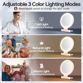 B Beauty Planet Magnifying Mirror with Light 30X, Double-Sided 1X/30X Magnifying Makeup Mirror with Tweezer, 2000mAh 3 Colour Modes with Adjustable Brightness,Foldable Compact Travel Mirror(Pink)