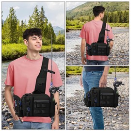 hzuisst Fishing Bag, Single Shoulder Fishing Tackle Bag with Rod Holder, Carp Fishing Tackle Bags, Camouflage Outdoor Carryall Bag, Heavy-Duty Oxford Fabric Water-Resistant Multi-Pockets Camping Pack