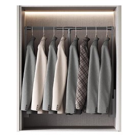 Pull Down Closet Rod for Hanging Clothes, Retractable Wardrobe Hanger for Cabinet Inside Width 35"~47.2", Aluminium alloy Tubing with Plastic Housing, 44 lb Weight Rating