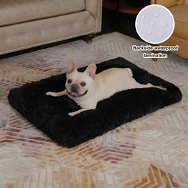 Bedfolks Waterproof Dog Crate Pad, Plush Washable Dog Kennel Bed - 35"x23", Black