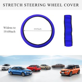 Yourkar Elastic Steering Wheel Cover, 15"×15" Comfy Breathable Stretch Steering Wheel Protector, Ice-Silk Cloth Polyester Steering Wheel Cover for Men Women, Car Accessories (Blue)