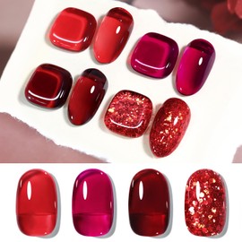 Born Pretty 4pcs Ruby Regalia Milky Jelly Series Nail Art Varnish Gift Set, 7ml 4pcs Gel Nail Polish