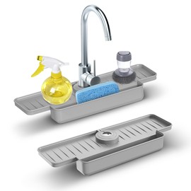 Cheer Collection Silicone Draining Mat - Kitchen Sink Splash Guard with Anti-Slip Features & Upgraded Water Catcher Tray, Gray