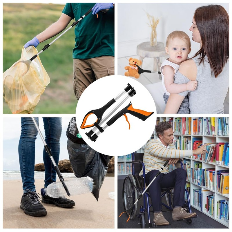 Adiwo Foldable Litter Picker Grabber, 91cm/36" Long Handle Litter Pickers